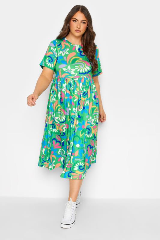 YOURS Curve Plus Size Green Abstract Print Smock Dress | Yours Clothing  4