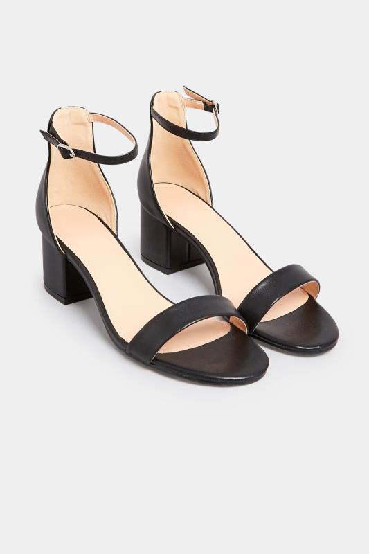PixieGirl Black Mid Block Heel Sandals In Standard Fit | PixieGirl 2