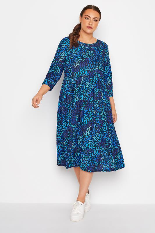 LIMITED COLLECTION Plus Size Blue Leopard Print Dress | Yours Clothing  2