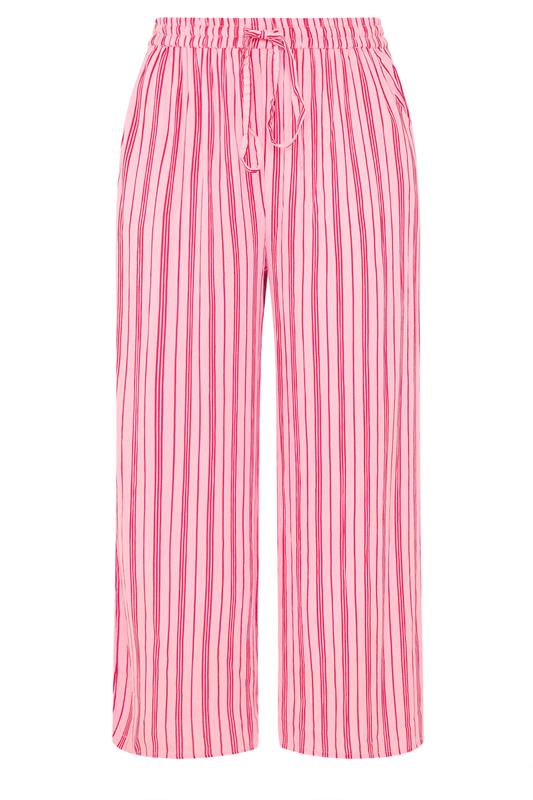 YOURS Plus Size Pink Stripe Crinkle Wide Leg Trousers | Yours Clothing 6