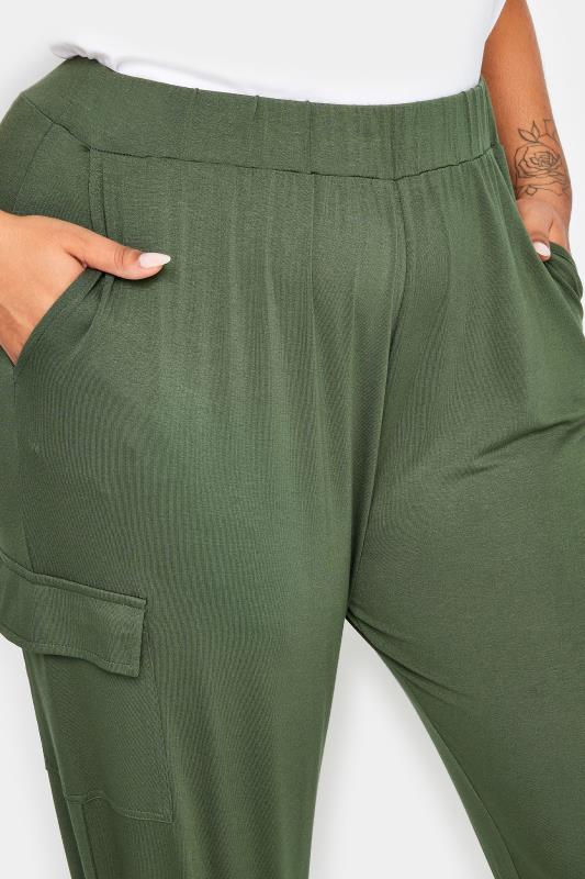 YOURS Plus Size Khaki Green Cropped Cargo Harem Trousers | Yours Clothing 4