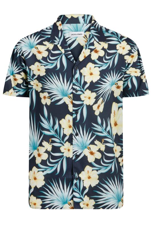 JACK & JONES Navy Blue Floral Print Short Sleeve Resort Shirt | BadRhino 2