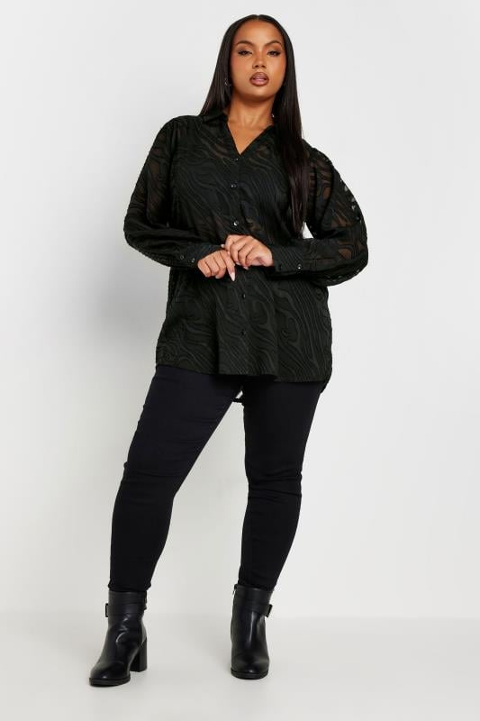 YOURS Plus Size Black Burnout Mesh Shirt | Yours Clothing 5