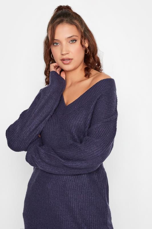LTS Tall Navy Blue V-Neck Knitted Tunic Top 4