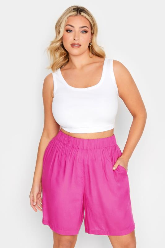 YOURS Curve Plus Size Bright Pink Woven Shorts | Yours Clothing  1