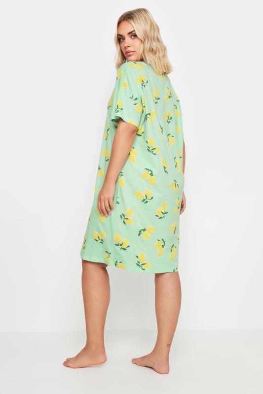 YOURS Plus Size Green Lemon Print Sleep Tee Nightdress | Yours Clothing 4