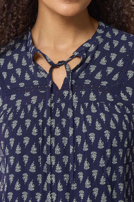 M&Co Navy Blue Aztec Tie Neck Blouse | M&Co 6