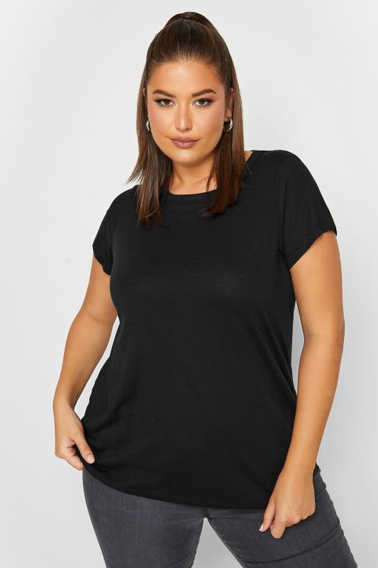 Plus Size Black Basic T-Shirt | Yours Clothing 1