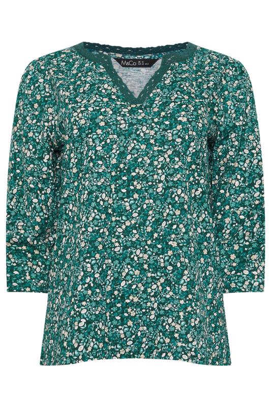 M&Co 2 PACK Teal Blue Floral Print & Plain Lace Trim Cotton T-Shirts | M&Co 8