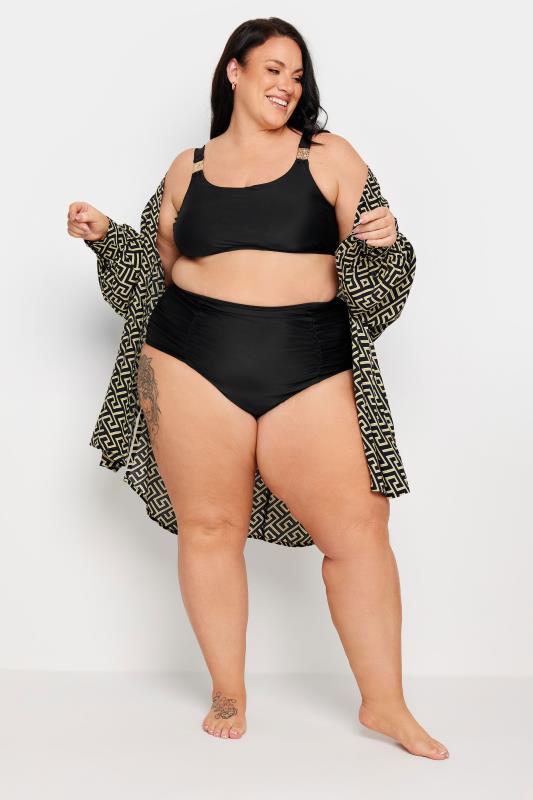 YOURS Plus Size Black Geometric Print Beach Shirt | Yours Clothing 2