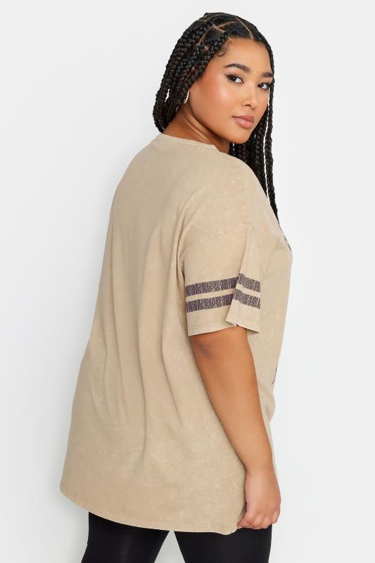 YOURS Plus Size Beige Brown 'Brooklyn' Slogan Acid Wash Varsity T-Shirt | Yours Clothing 4