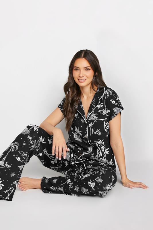 Tall Women's LTS Tall Black Jungle Print Cotton Pyjama Set | Long Tall Sally  1