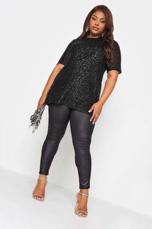YOURS LONDON Plus Size Black Sequin Swing Top | Yours Clothing 2