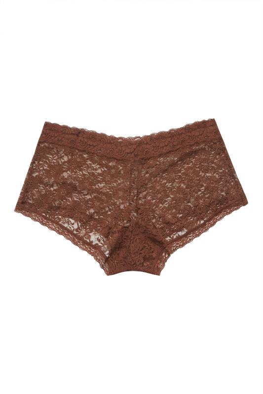 Brown Floral Lace Mid Rise Shorts | Yours Clothing 5