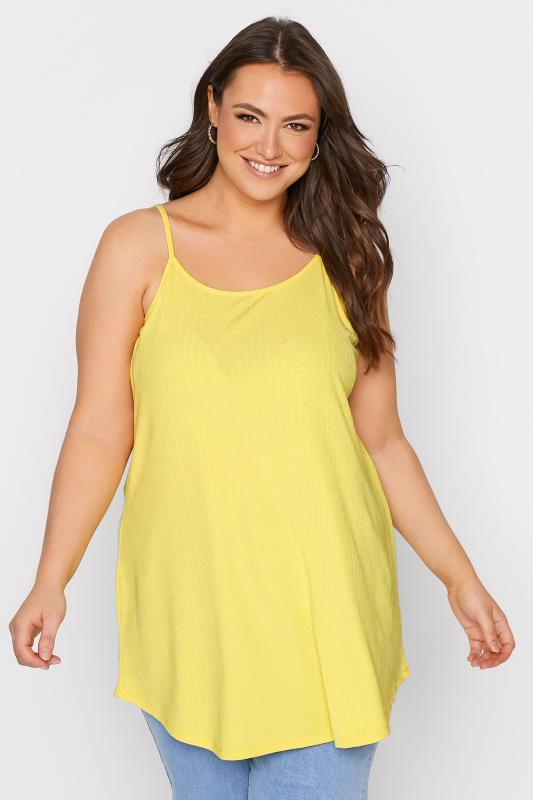 Plus Size Yellow Ribbed Cami Vest Top | Yours Clothing  1