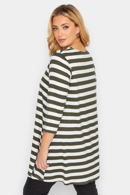 Plus Size Khaki Green Stripe Longline T-Shirt | Yours Clothing 4
