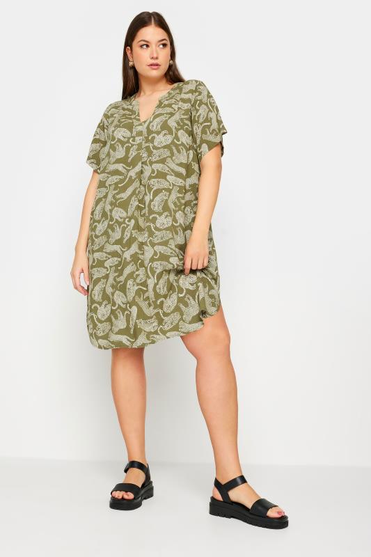 Yours Plus Size Green Leopard Print Tunic Dress | Yours Clothing 2