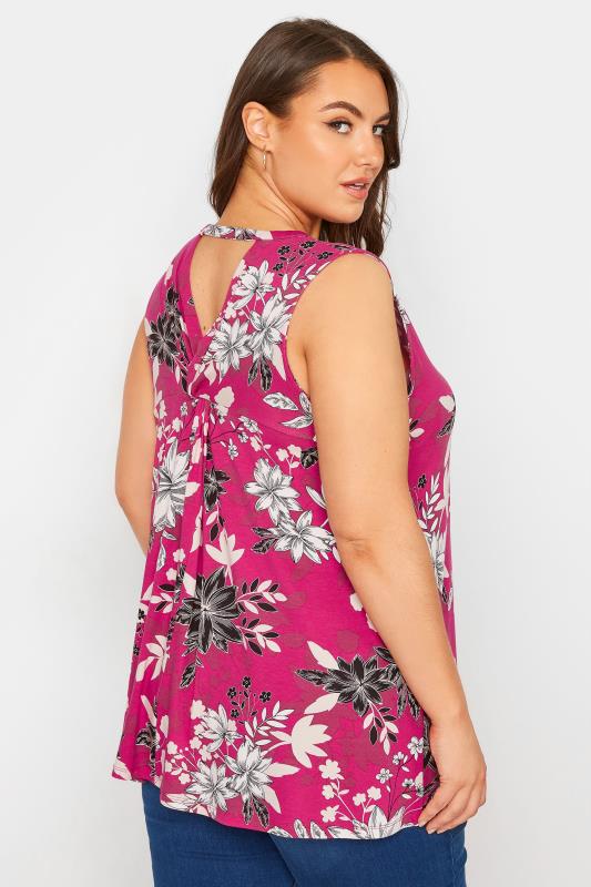 Plus Size Pink Floral Print Cut Out Back Top | Yours Clothing