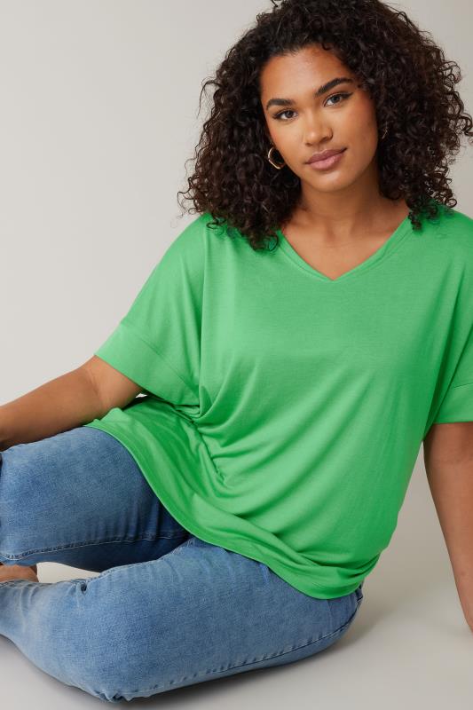 EVANS Plus Size Green V-Neck Modal Rich T-Shirt | Evans 4