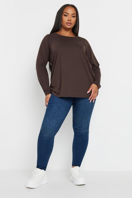 YOURS Plus Size 3 PACK Brown Long Sleeve T-Shirts | Yours Clothing  4