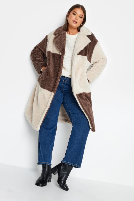 YOURS Plus Size Camel Brown Teddy Maxi Coat | Yours Clothing