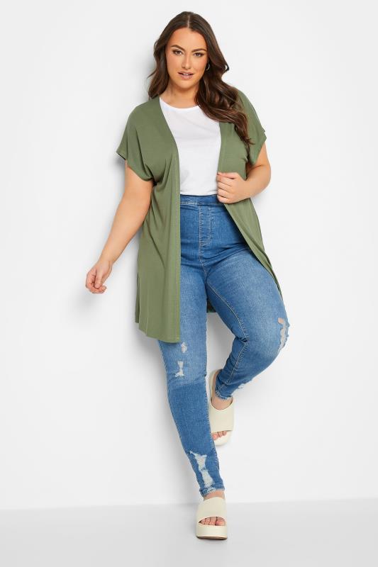 YOURS Plus Size Green Short Sleeve Cardigan | Yours Clothing 2