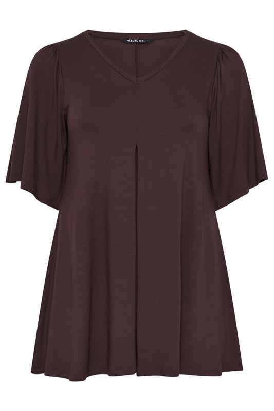 YOURS Plus Size Chocolate Brown Pleat Front Top | Yours Clothing 5