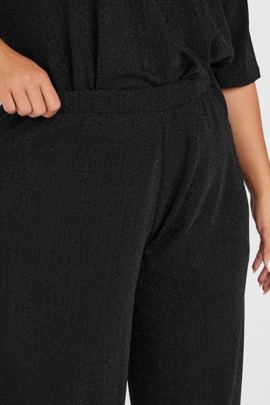 YOURS Plus Size Black Metallic Stripe Wide Leg Trousers | Yours Clothing  4