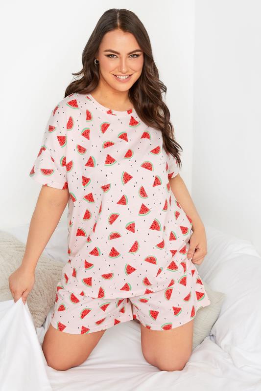 YOURS Curve Plus Size Pink Watermelon Pyjama Shorts | Yours Clothing  1