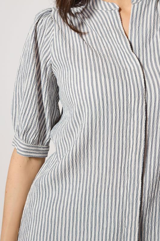 M&Co Blue Stripe Textured Puff Sleeve Shirt | M&Co 4