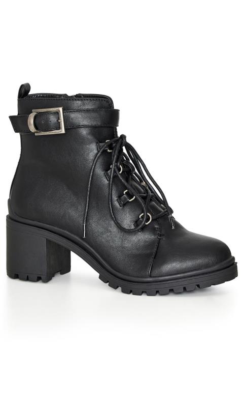 Evans Black Faux Leather Lace Up Chunky Heeled Boots 2