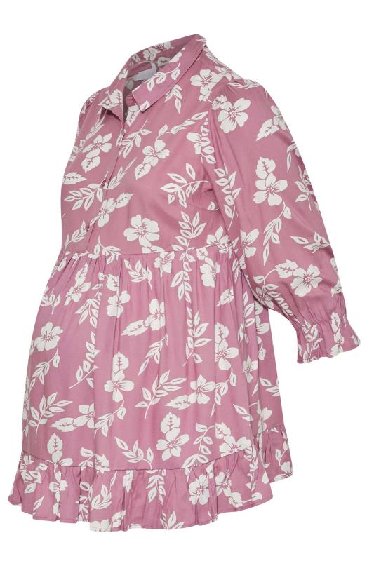 BUMP IT UP MATERNITY Plus Size Pink Floral Print Smock Blouse | Yours Clothing 6