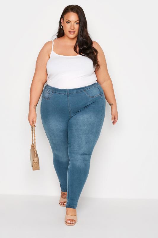 YOURS FOR GOOD Mid Blue Pull On Bum Shaper LOLA Jeggings | Yours Clothing 3