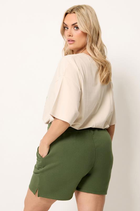 YOURS Plus Size Khaki Green Jogger Shorts | Yours Clothing 2