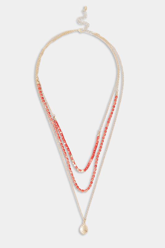 Gold & Red Stone Layered Necklace | Yours Clothing 2