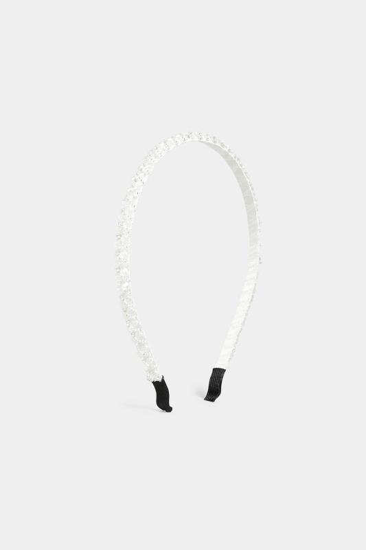 White Beaded Thin Headband 2