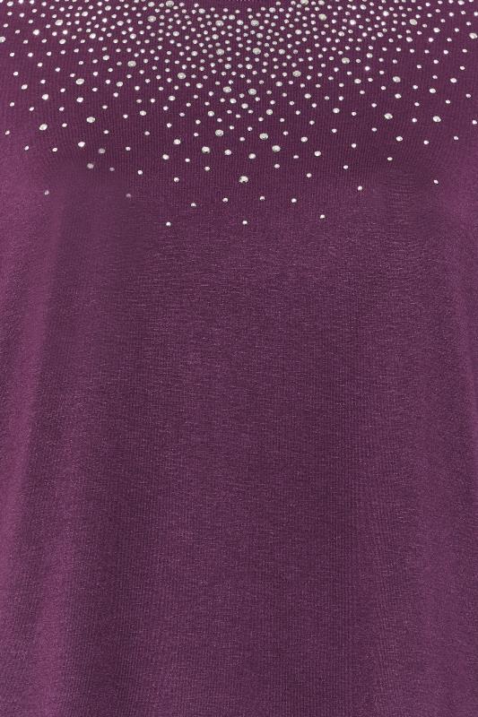 Plus Size Purple Stud Embellished Grown On Sleeve T-Shirt | Yours Clothing 5