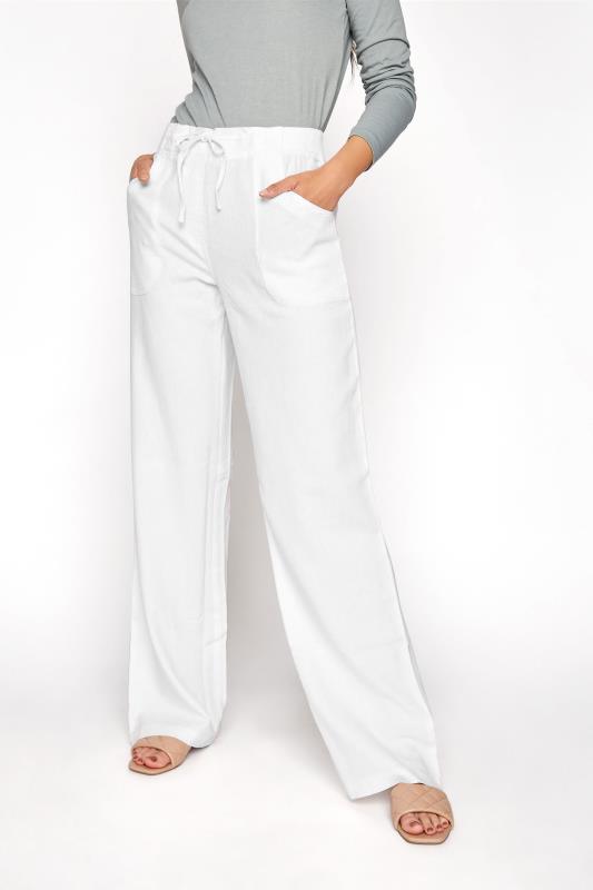 LTS Tall White Linen Blend Wide Leg Trousers 2