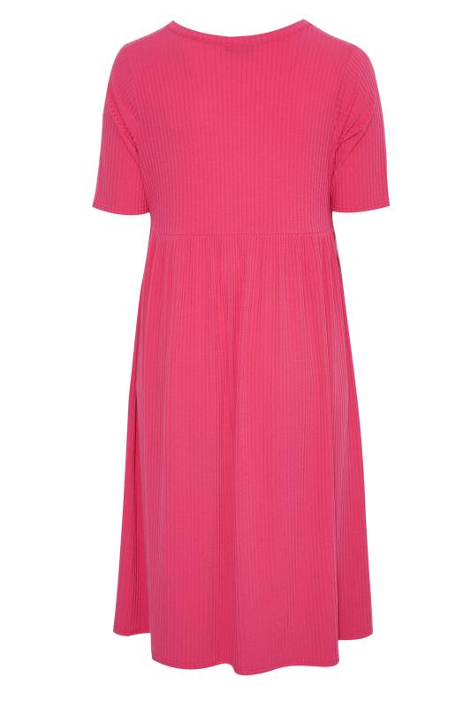 LIMITED COLLECTION Plus Size Hot Pink Ribbed Peplum Midi Dress | Yours Clothing  7