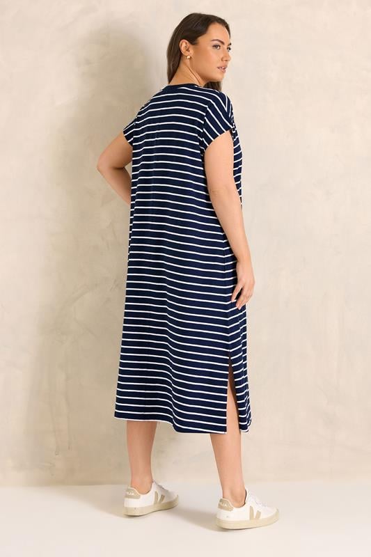 EVANS Plus Size Navy Blue Stripe Premium Cotton Dress | Evans 2