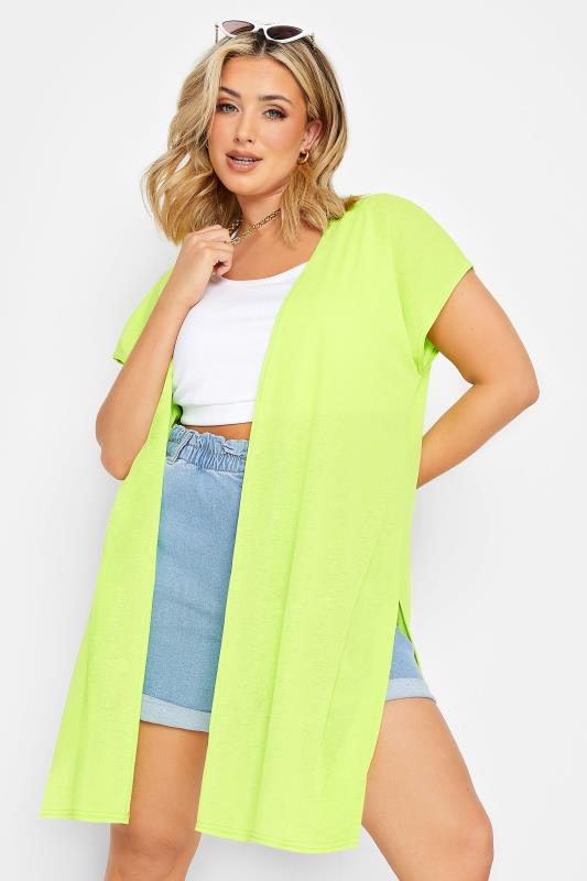 LIMITED COLLECTION Plus Size Lime Green Textured Kimono Cardigan | Yours Clothing 1