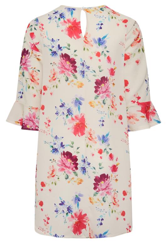YOURS LONDON Plus Size White Floral Flute Sleeve Tunic Top | Yours Clothing 7