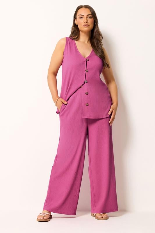YOURS Plus Size Pink Textured Wide Leg Trousers | Yours Clothing 1