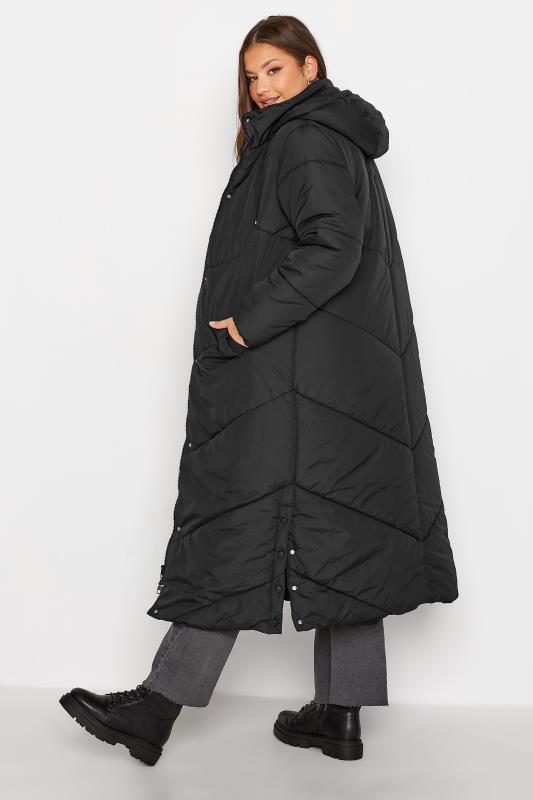 Plus Size Black Padded Maxi Coat | Yours Clothing 1