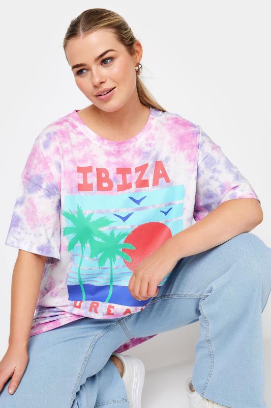 YOURS Plus Size Pink 'Ibiza Dreams' Print Tie Dye T-Shirt | Yours Clothing 4