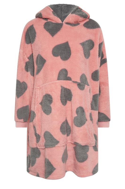 YOURS Plus Size Pink & Grey Heart Print Snuggle Hoodie | Yours Clothing 6