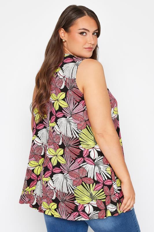 Plus Size Black Tropical Print Swing Vest Top | Yours Clothing 3