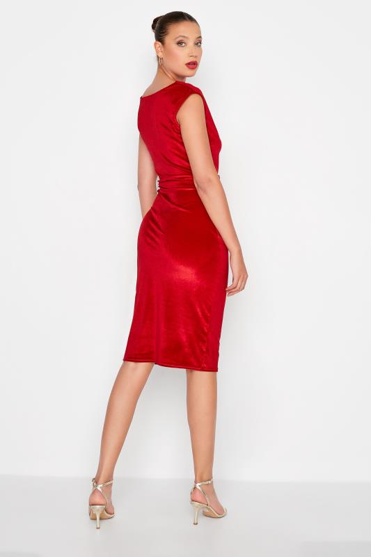LTS Tall Red Cowl Neck Velvet Midi Dress 3