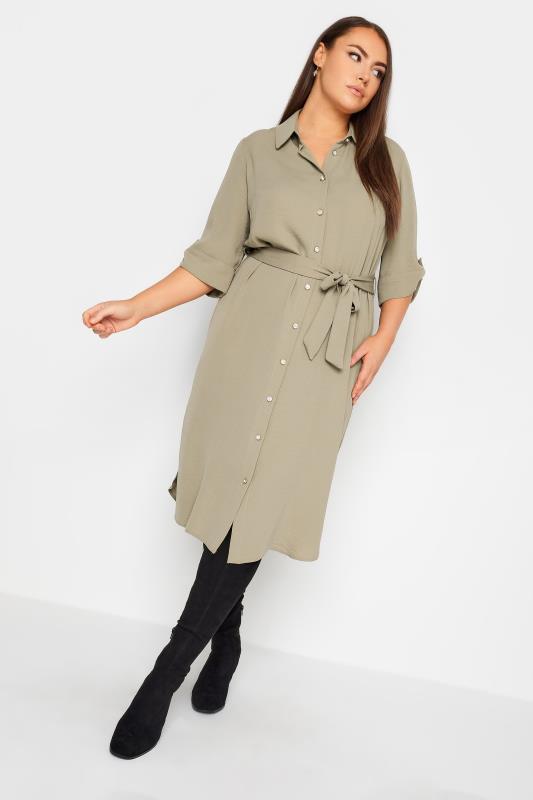 YOURS Plus Size Beige Brown Midi Shirt Dress | Yours Clothing 1