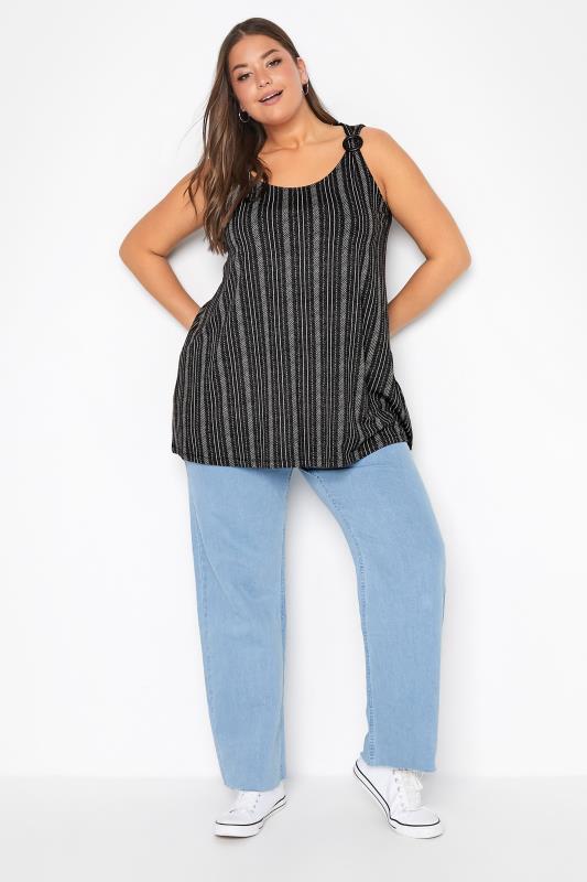 Plus Size Black Stripe Buckle Strap Vest Top | Yours Clothing  2